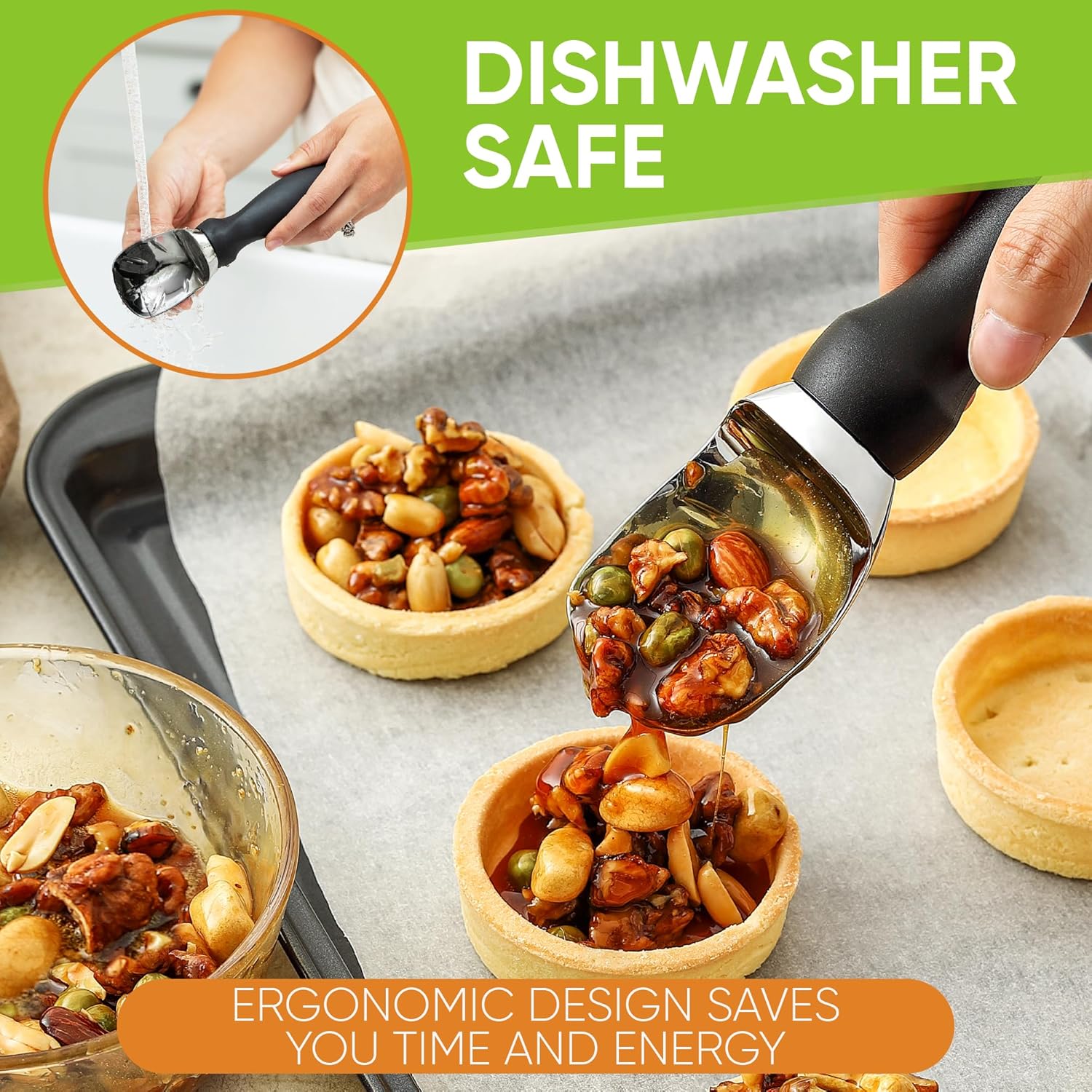 Heavy Duty Ice Cream Scoop with Comfortable Handle, Professional Metal Ice Cream Scooper for Gelato, Sorbet, Cookie Dough, Frozen Yogurt - Dishwasher Safe Kitchen Tool