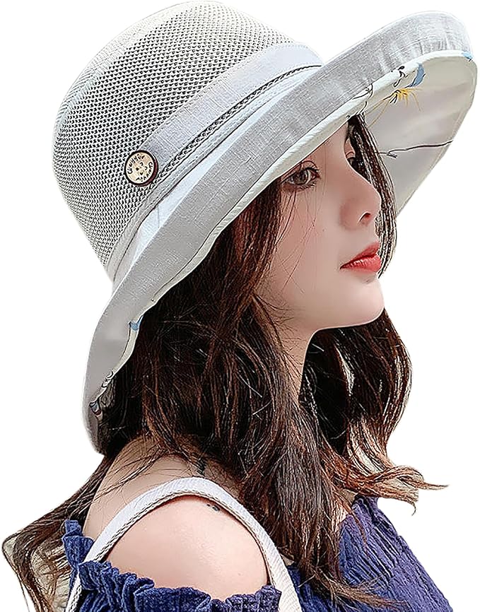 Women's Wide Brim Sun Hat UPF 50+ - Breathable Mesh Bucket Hat, Packable UV Protection Summer Hat for Beach, Travel & Outdoor