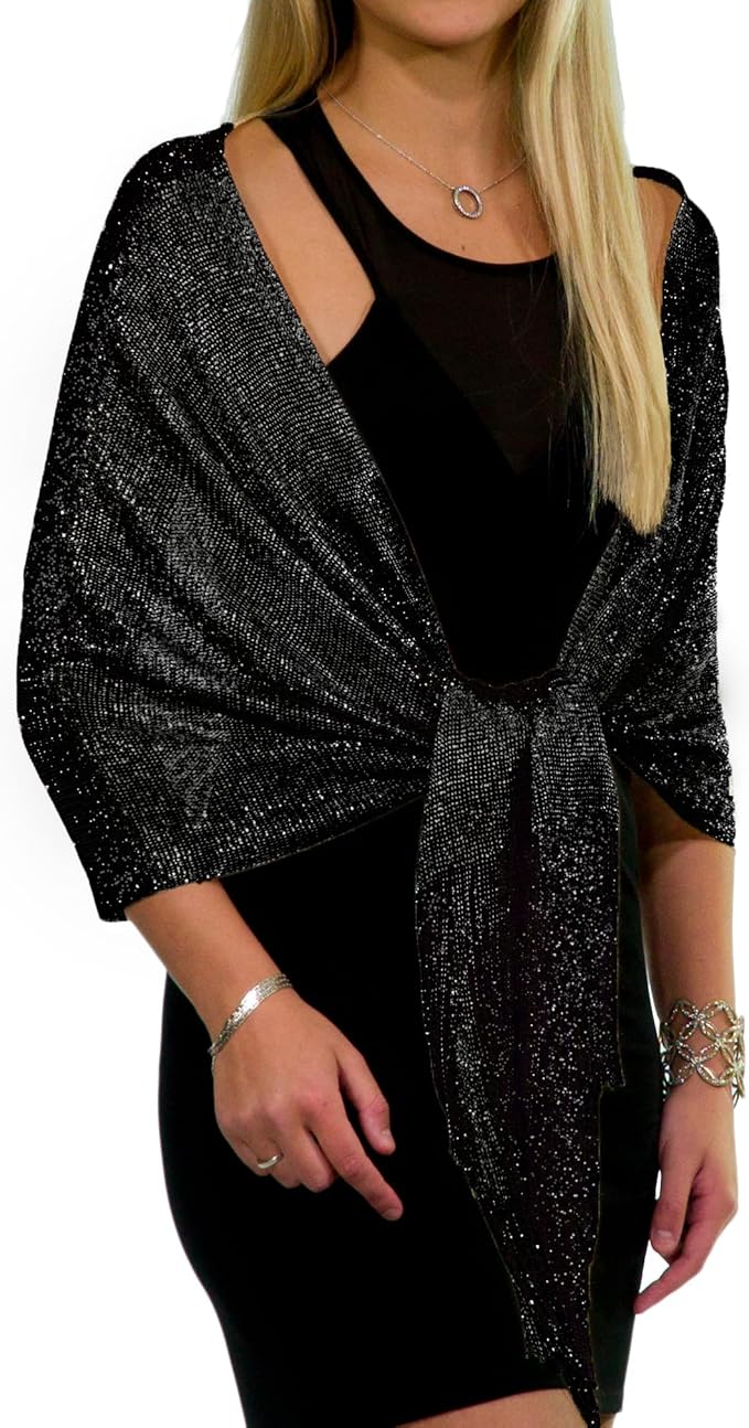Elegant Metallic Glitter Shawl for Women – Sparkling Evening Wrap, Wedding Shawl Gift, Glamorous Party Accessory, Lightweight Dress Scarf (Gold/Silver)