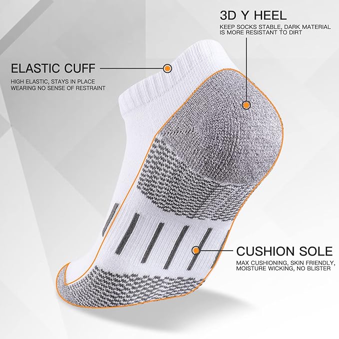 Men's Performance Ankle Socks 6-Pack - Moisture Wicking Running Socks with Cushion Support, Low Cut Athletic Socks for Sports & Gym