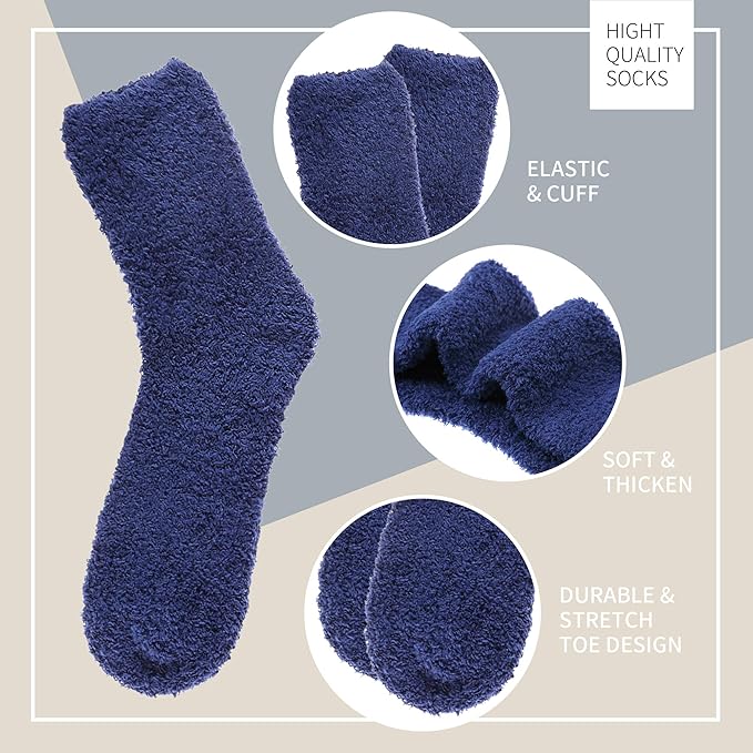 Men's Fuzzy Slipper Socks 2-Pack - Ultra Soft Fleece Lined Winter Warm Sleeping Socks, Cozy Fluffy Cabin Socks for Indoor Comfort