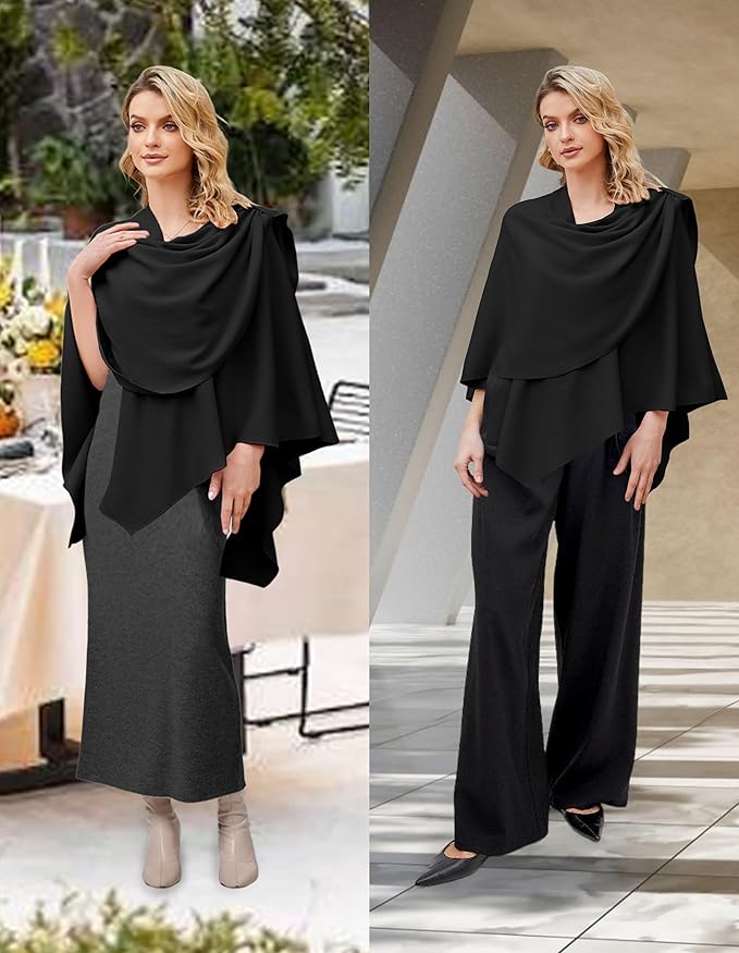 Elegant Knitted Poncho Wrap for Women – Cross Front Cape Sweater Topper, Cozy Winter Shawl for Fall & Winter, Oversized Soft Cardigan Alternative