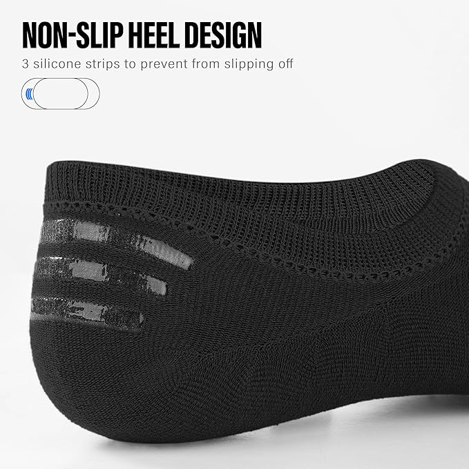 Men's No-Show Socks 6-Pack - Breathable Cotton Low Cut Ankle Socks with Non-Slip Grips & High Elasticity, Thin Invisible Liner Socks for Sneakers & Loafers