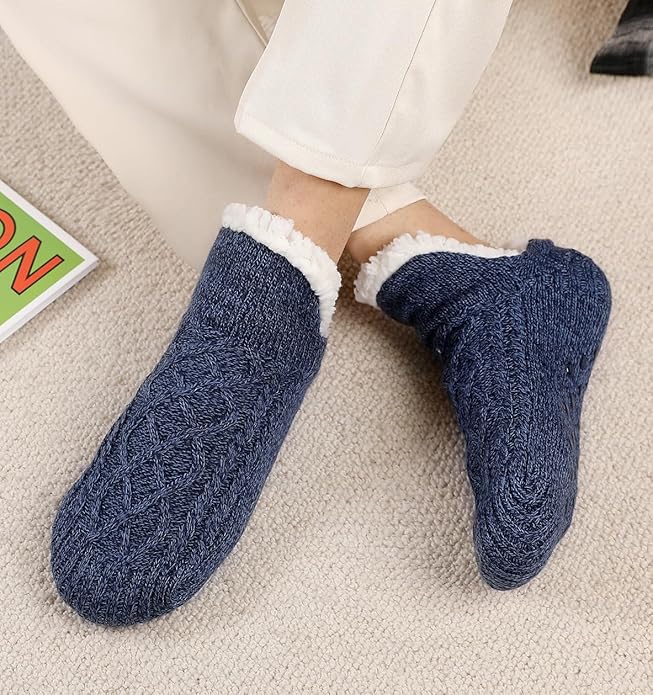 Unisex Fuzzy Slipper Socks 2-Pack - Ultra Soft Fleece Lined Warm Socks with Anti-Slip Grips for Indoor/Outdoor Wear (Men & Women)