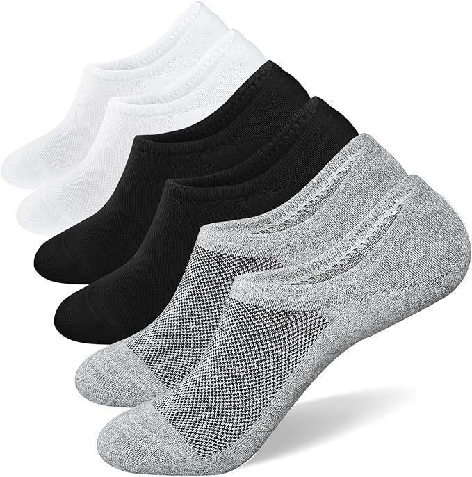 Men's No Show Socks 6-Pack - Breathable Cotton Low Cut Invisible Liner Socks with Non-Slip Grips for Sneakers, Loafers & Dress Shoes