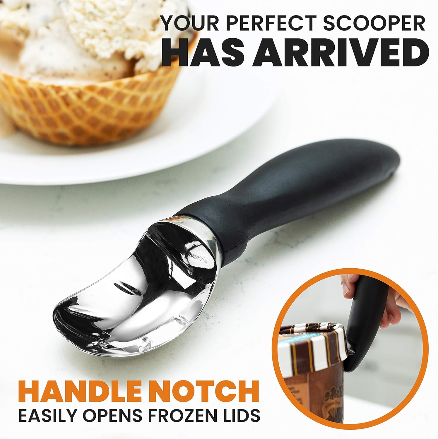 Heavy Duty Ice Cream Scoop with Comfortable Handle, Professional Metal Ice Cream Scooper for Gelato, Sorbet, Cookie Dough, Frozen Yogurt - Dishwasher Safe Kitchen Tool