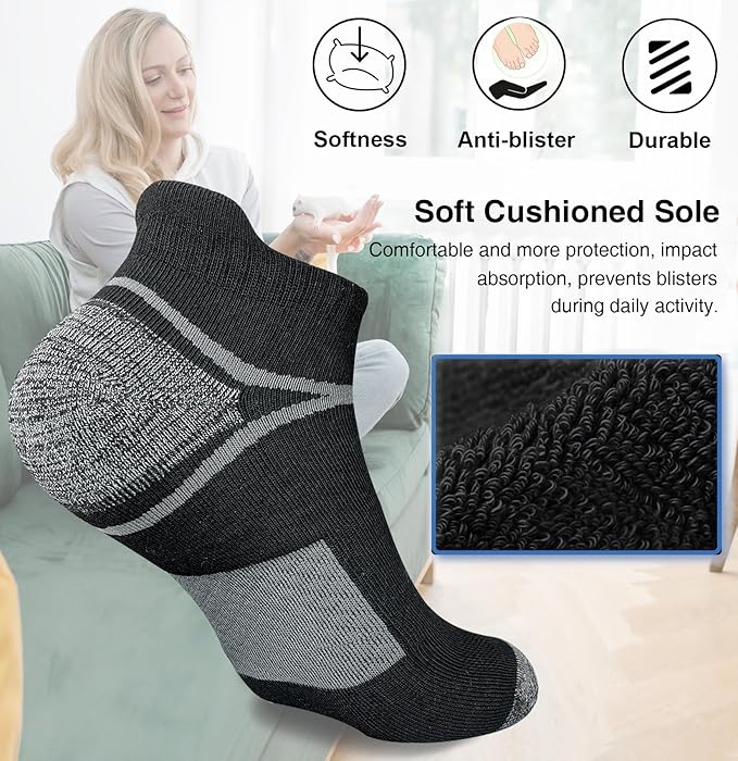 Men's Performance Athletic Socks 5-Pack - Cushioned Running Socks with Moisture-Wicking & Anti-Blister Technology