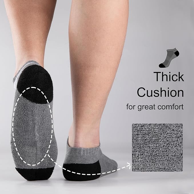 10-Pack Men's Cushioned Ankle Socks - Ultra Comfortable Low-Cut Breathable Everyday Socks