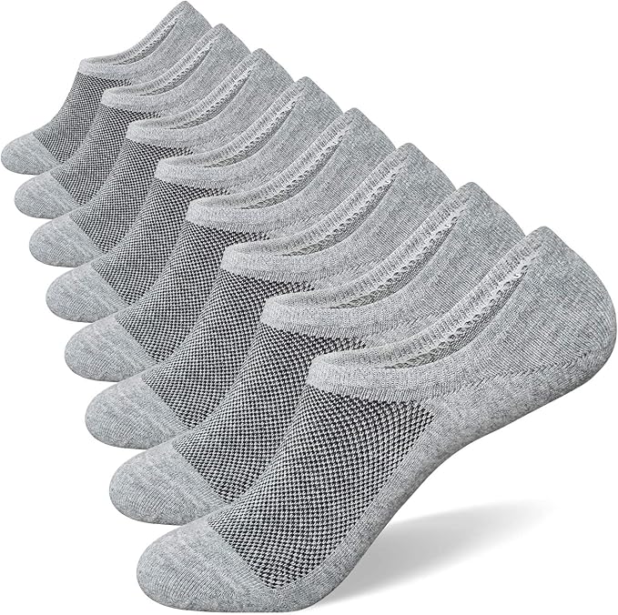 Men's No Show Socks 8-Pack - Breathable Cotton Low Cut Invisible Liner Socks with Non-Slip Grips for Sneakers, Loafers & Dress Shoes