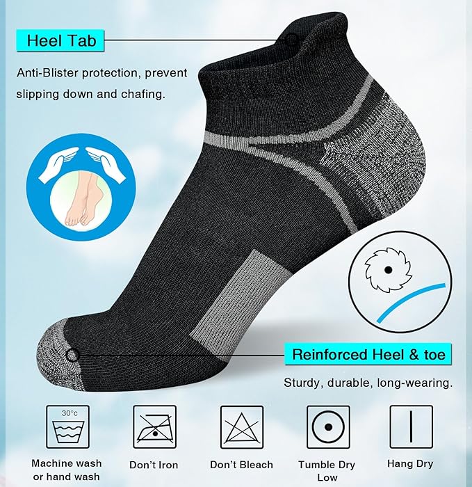 Men's Performance Athletic Socks 5-Pack - Cushioned Running Socks with Moisture-Wicking & Anti-Blister Technology