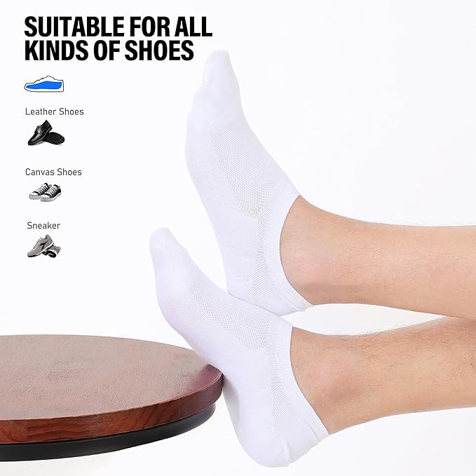 Men's No-Show Socks 6-Pack - Breathable Cotton Low Cut Ankle Socks with Non-Slip Grips & High Elasticity, Thin Invisible Liner Socks for Sneakers & Loafers