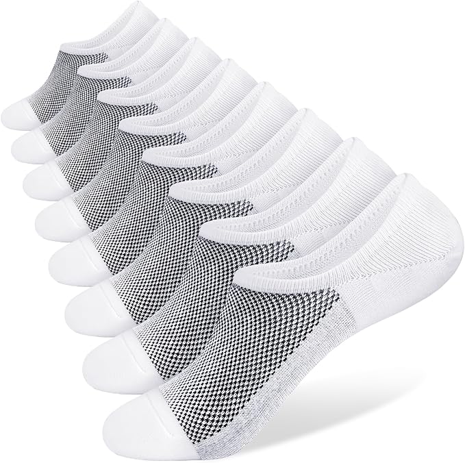 Men's No Show Socks 8-Pack - Breathable Cotton Low Cut Invisible Liner Socks with Non-Slip Grips for Sneakers, Loafers & Dress Shoes