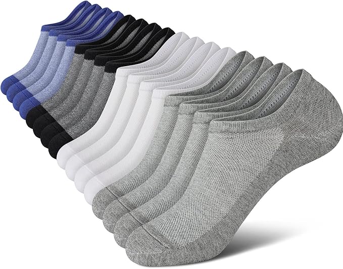 Men's No-Show Socks 6-Pack - Invisible Ankle Socks with Grip