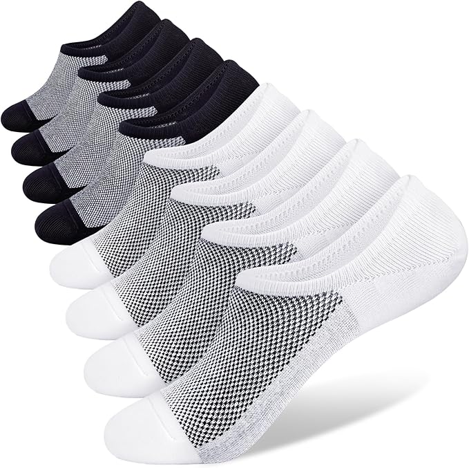 Men's No Show Socks 8-Pack - Breathable Cotton Low Cut Invisible Liner Socks with Non-Slip Grips for Sneakers, Loafers & Dress Shoes