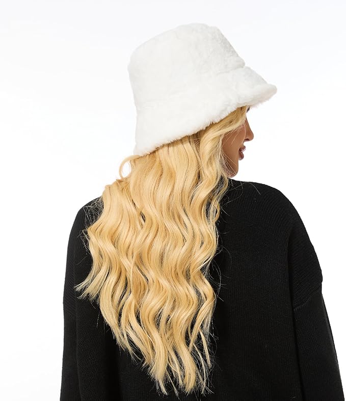 Winter Bucket Hat Fluffy Faux Fur Fisherman Cap for Women Men Solid Color Style