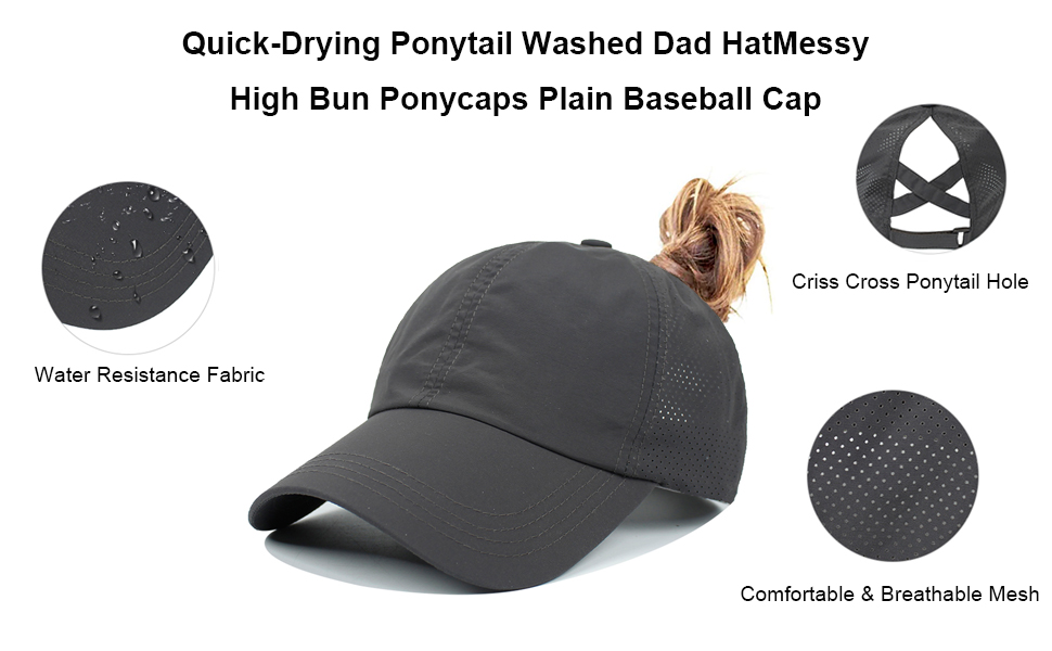 Womens Criss Cross Ponytail Baseball Cap Adjustable High Messy Bun Ponycap Quick Drying Hat