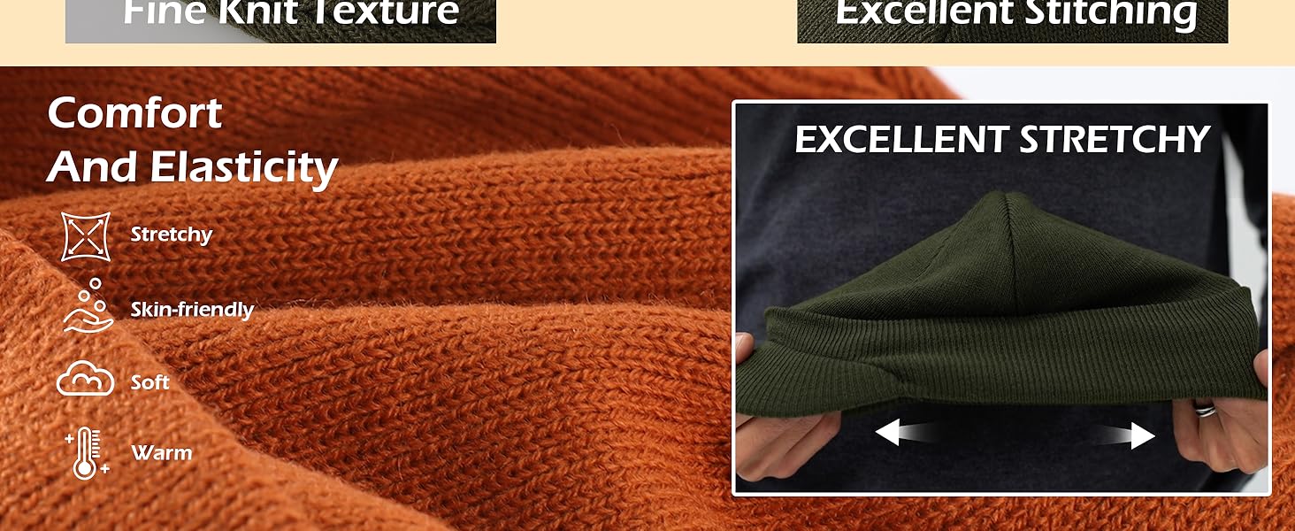Men's Winter Beanie Hat with Brim Warm Double Knit Cuff Beanie Cap