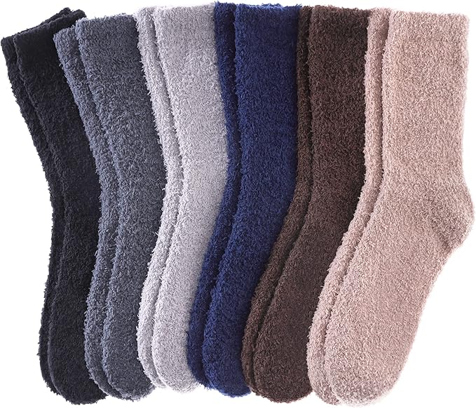 Men's Fuzzy Slipper Socks 2-Pack - Ultra Soft Fleece Lined Winter Warm Sleeping Socks, Cozy Fluffy Cabin Socks for Indoor Comfort