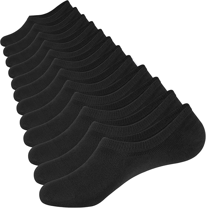 Men's No-Show Socks 6-Pack - Breathable Cotton Low Cut Ankle Socks with Non-Slip Grips & High Elasticity, Thin Invisible Liner Socks for Sneakers & Loafers