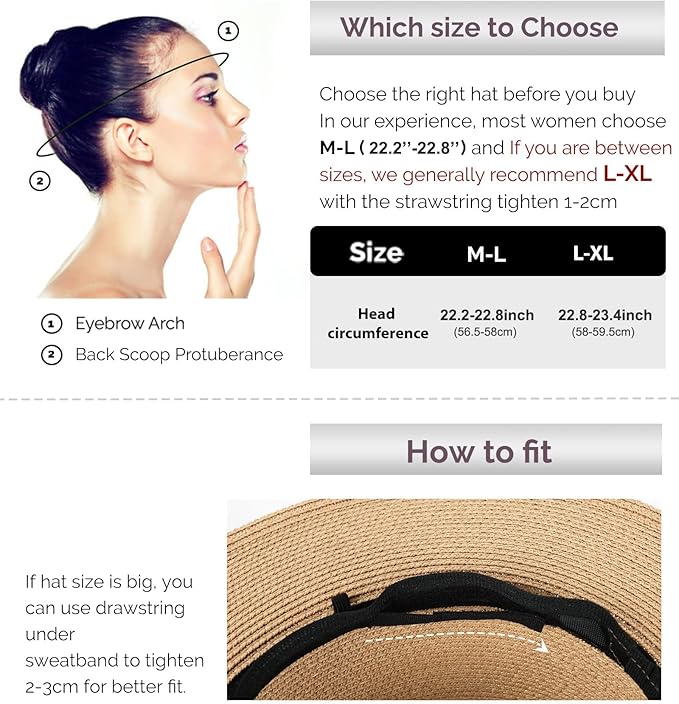 Summer Beach Hat for Women – Wide Brim Straw Fedora with Wind Lanyard, UPF 80+ Sun Protection, Packable & Lightweight