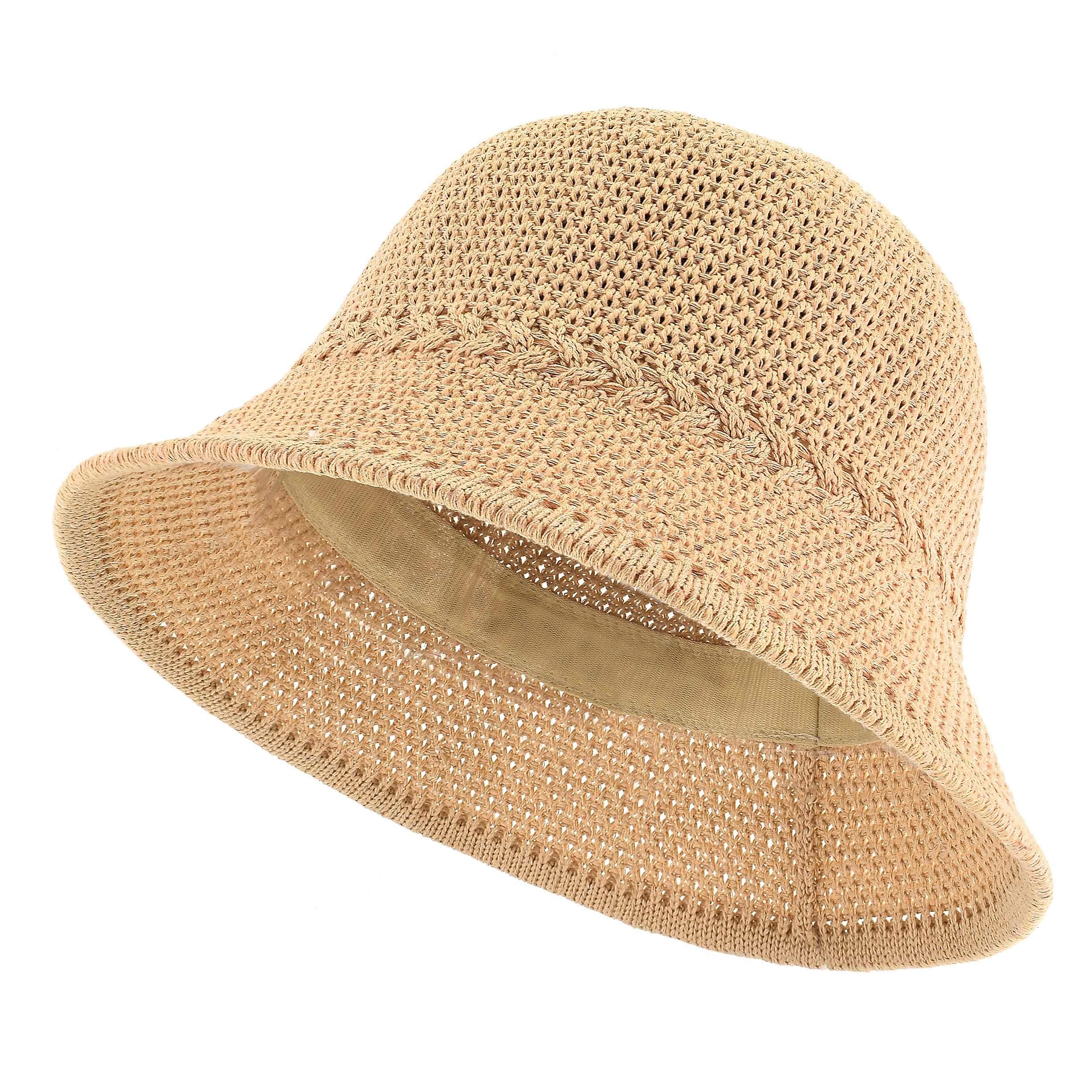 *Packable Straw Bucket Hat for Women, Summer Beach Bucket Hat Foldable Woven Khaki