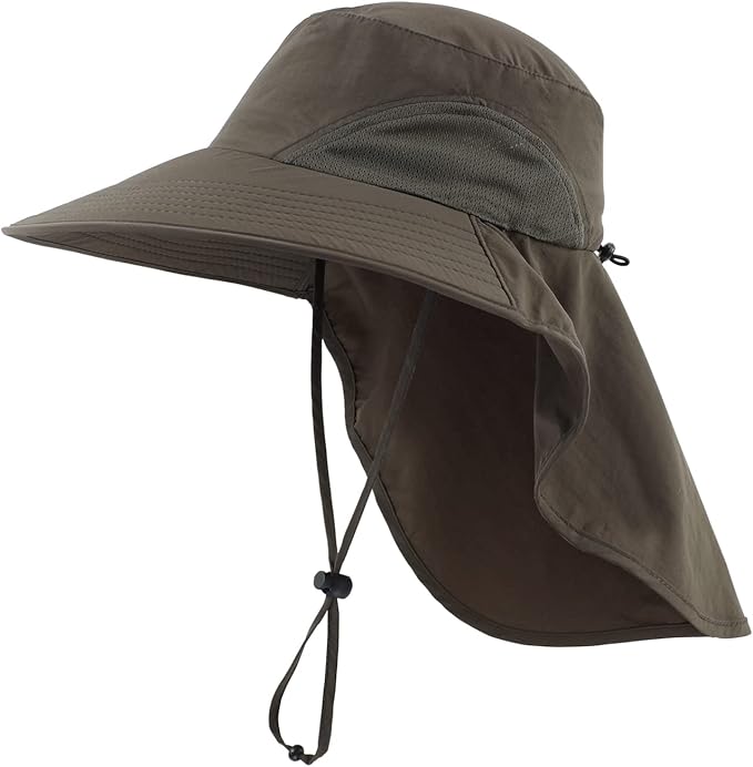 Outdoor UPF50+ Sun Hat Wide Brim Mesh Fishing Hat with Neck Flap