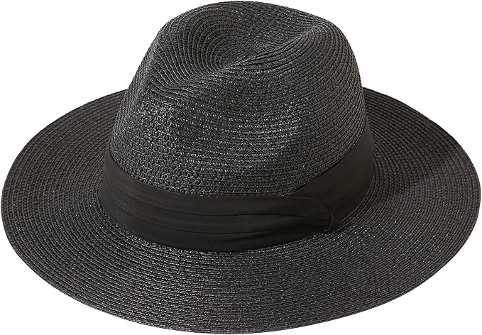 Women Wide Brim Straw Panama Roll up Hat Beach Sun Hat UPF50+