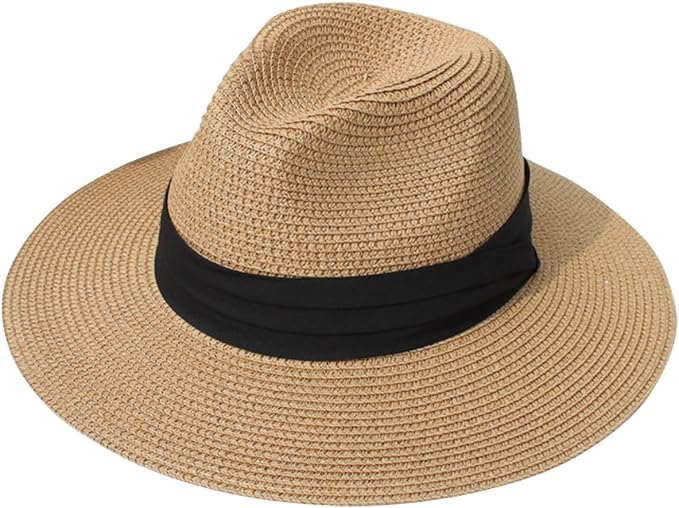 Women Wide Brim Straw Panama Roll up Hat Beach Sun Hat UPF50+