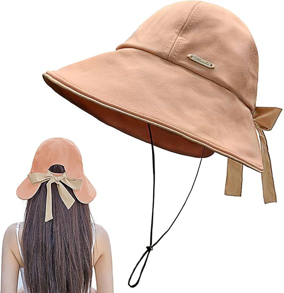 Wide Brim Hats for Woman Foldable Hats Sun Hats for Women uv Protection Bowknot Bucket hat Adjustable hat with Ponytail Hole
