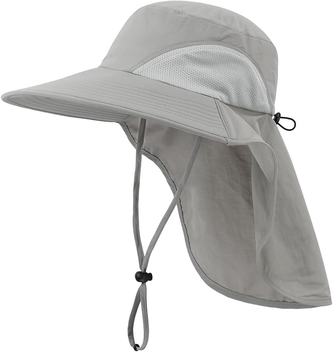 Outdoor UPF50+ Sun Hat Wide Brim Mesh Fishing Hat with Neck Flap