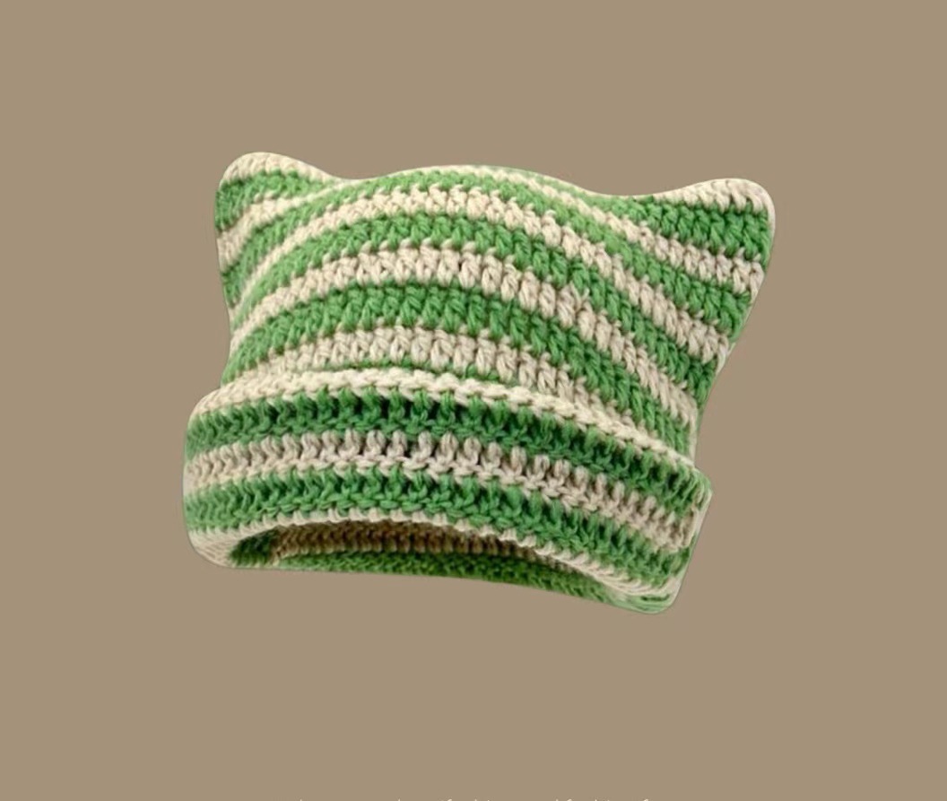 Women's Crochet Cat & Fox Beanies - Vintage Slouchy Grunge Hat, Soft Chunky Knit Beanie for Women, Cute Animal Ear Winter Hat