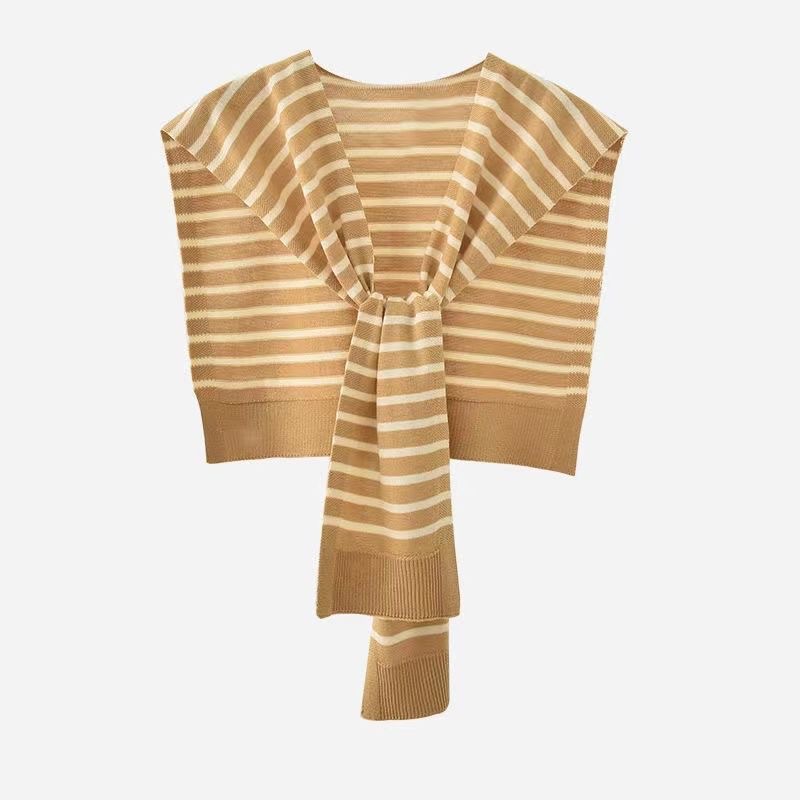 Women's Striped Knit Cardigan Wrap - Versatile Knotted Scarf Cape Fashion Shawl