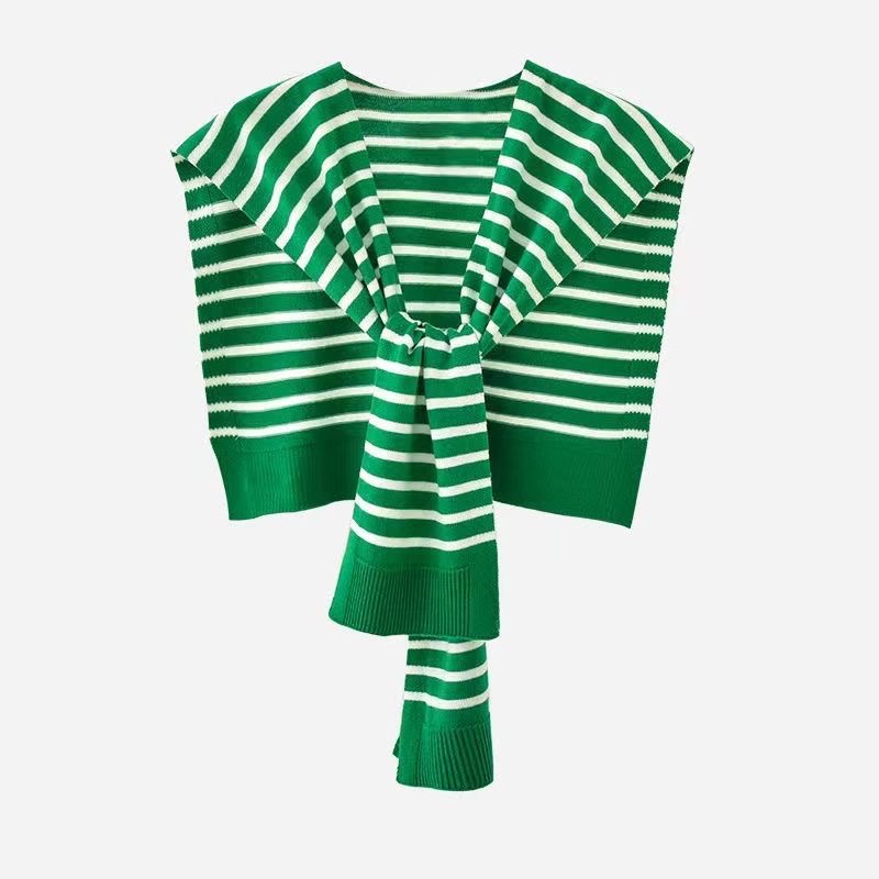 Women's Striped Knit Cardigan Wrap - Versatile Knotted Scarf Cape Fashion Shawl