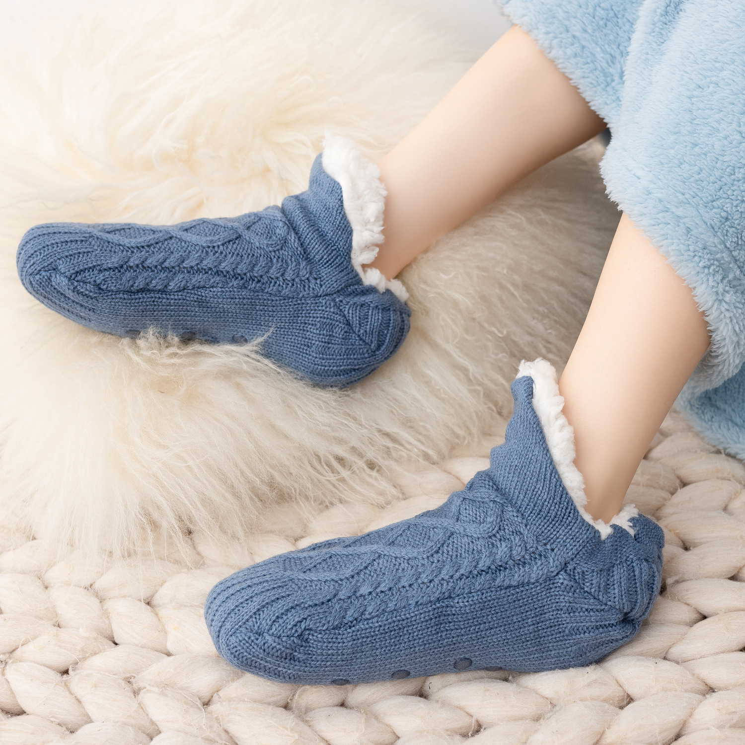 Unisex Fuzzy Slipper Socks 2-Pack - Ultra Soft Fleece Lined Warm Socks with Anti-Slip Grips for Indoor/Outdoor Wear (Men & Women)