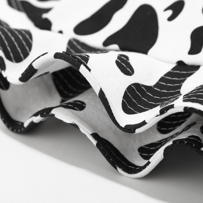 Cow Print Bucket Hat with Horn Ears - Cute Animal Sun Hat for Women, Summer Beach Fisherman Hat, Y2K Cartoon Cowgirl Cap