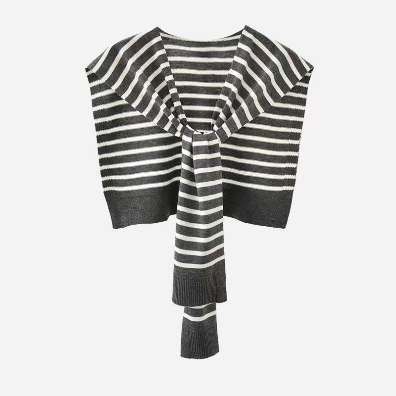 Women's Striped Knit Cardigan Wrap - Versatile Knotted Scarf Cape Fashion Shawl