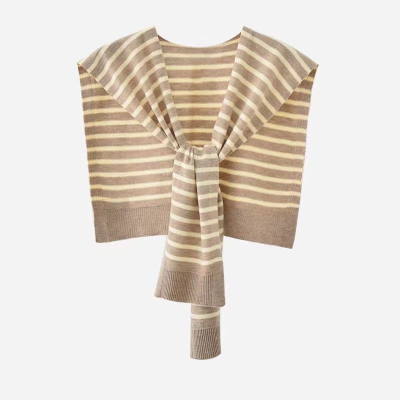 Women's Striped Knit Cardigan Wrap - Versatile Knotted Scarf Cape Fashion Shawl