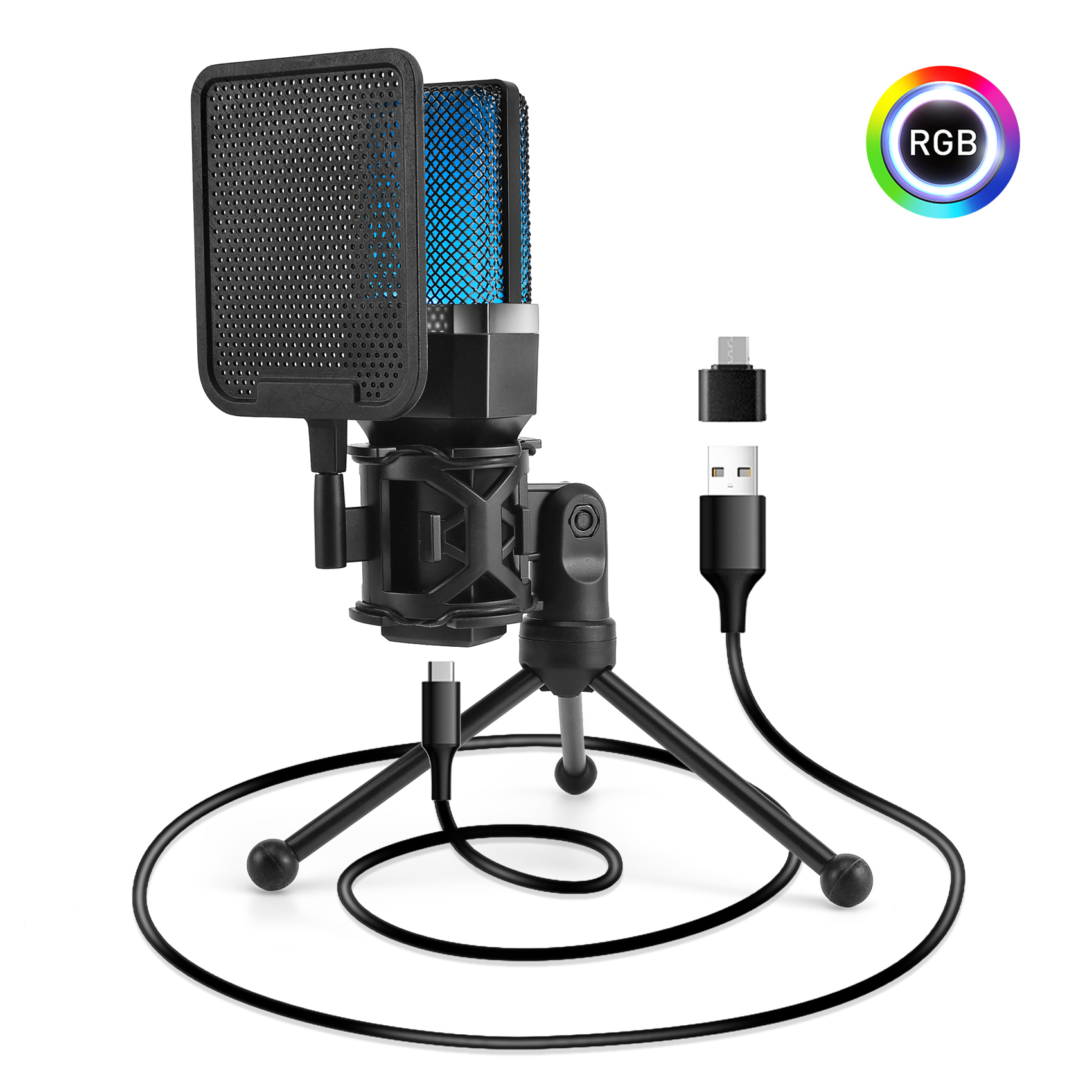 USB Gaming Microphone , X1S RGB Microphone for PC Computer