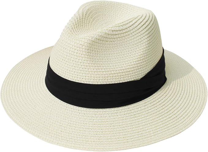 Women Wide Brim Straw Panama Roll up Hat Beach Sun Hat UPF50+