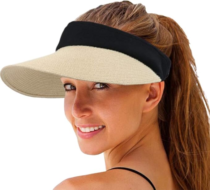 Women Straw Sun Visor Hat Wide Brim Summer UV Protection Beach Cap Foldable Packale Korean Style
