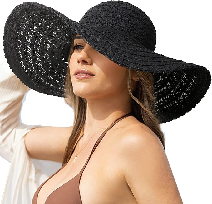 Sun Hat Womens, Beach Wide Brim Hats for Women, Summer Floppy Packable Lace Sun Beach Sunhat Women Foldable