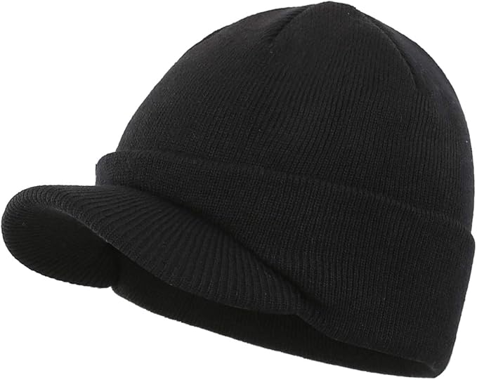 Men's Winter Beanie Hat with Brim Warm Double Knit Cuff Beanie Cap