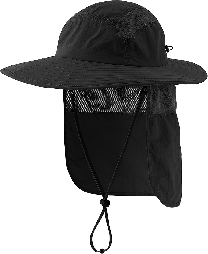 Mens UPF 50+ Sun Protection Cap Wide Brim Fishing Hat with Neck Flap Sun Hat for Men Women