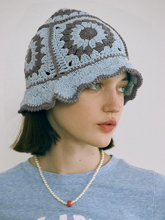 Crochet Bucket Hat for Women Knit Handmade Foldable Floppy Beach Hat Fashion Cute Comfy and Casual