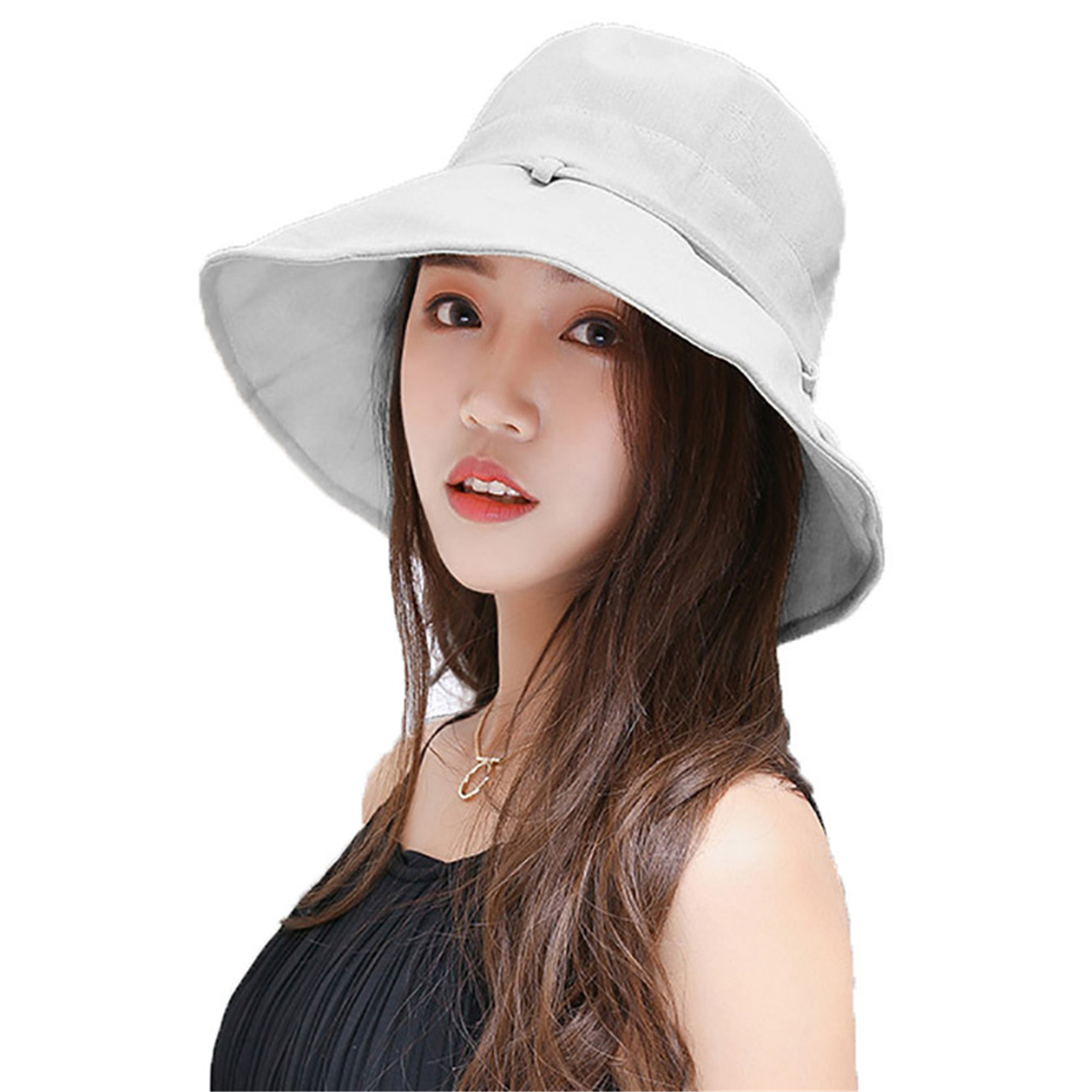 Wide Brim Bucket Hat with Strings, Floppy Sun hat for Women Fishing Hiking Gardening Grey