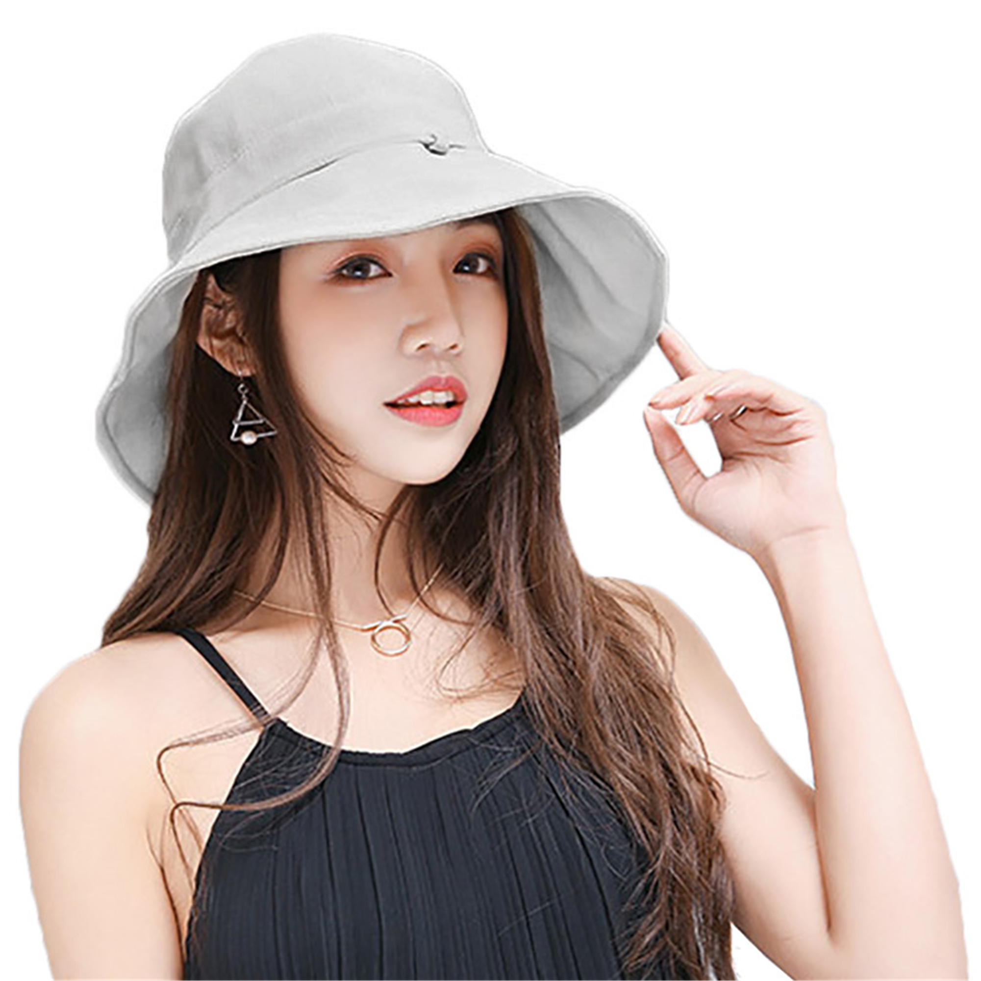 Wide Brim Bucket Hat with Strings, Floppy Sun hat for Women Fishing Hiking Gardening Grey