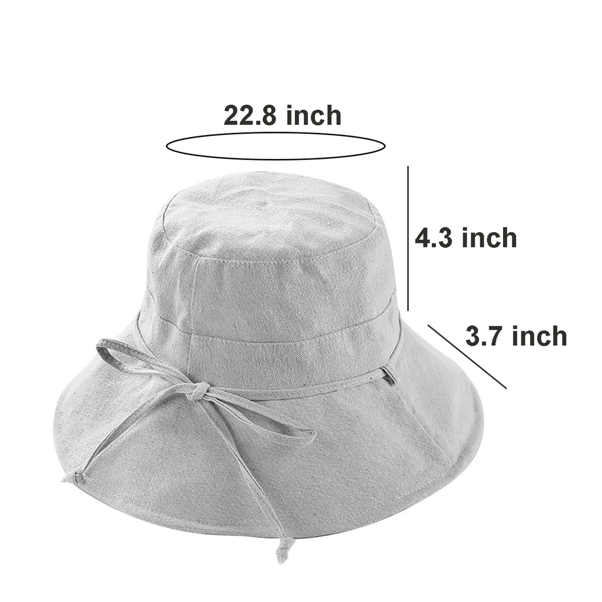 Wide Brim Bucket Hat with Strings, Floppy Sun hat for Women Fishing Hiking Gardening Grey