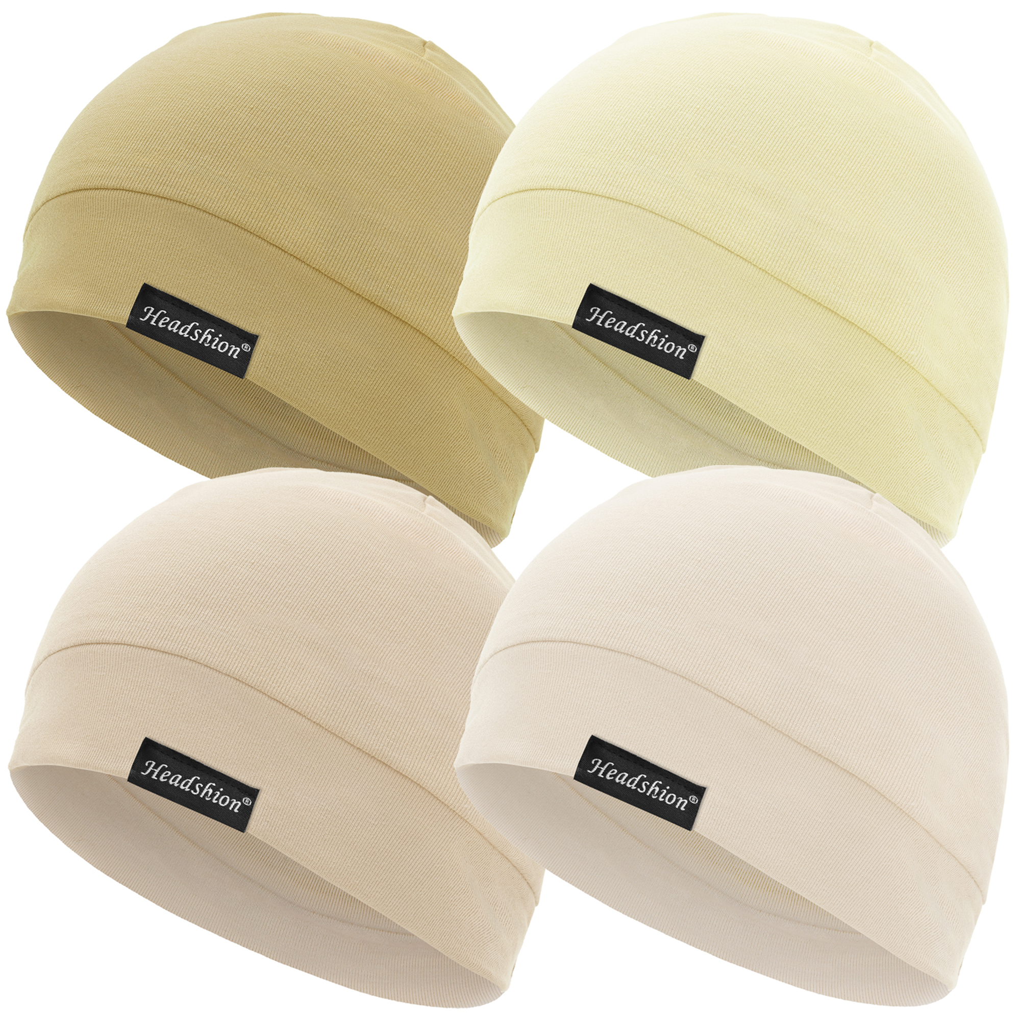 Headshion Cotton Beanie Skull Cap, 4 Pack Double Layered Sleep Hat