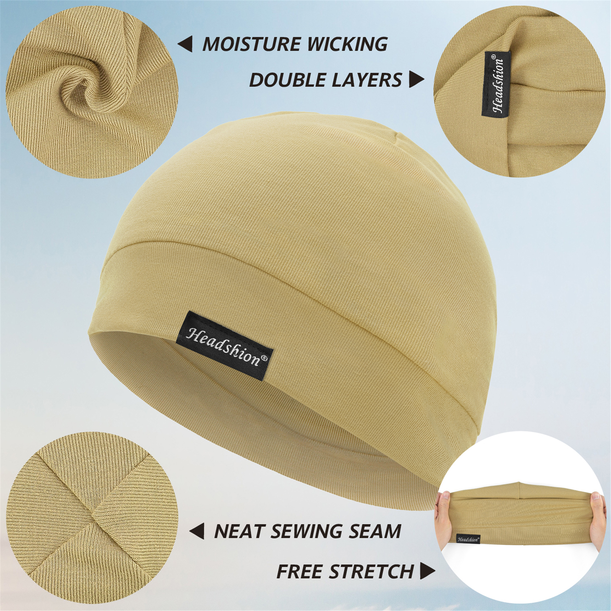 Headshion Cotton Beanie Skull Cap, 4 Pack Double Layered Sleep Hat