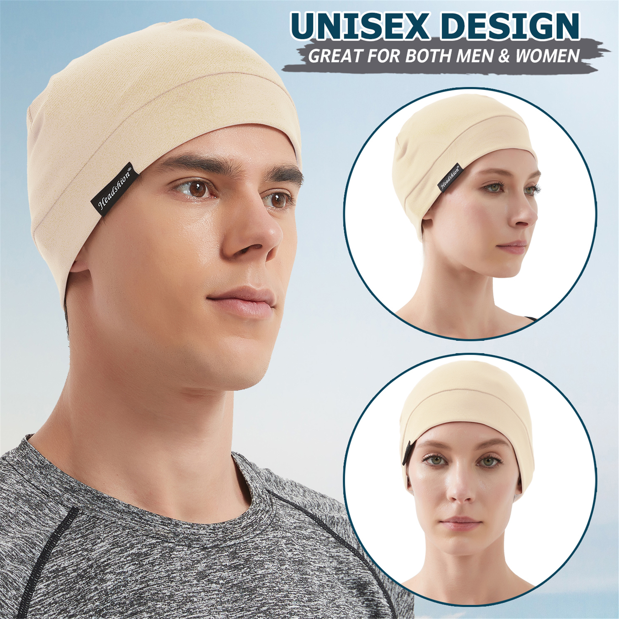 Headshion Cotton Beanie Skull Cap, 4 Pack Double Layered Sleep Hat
